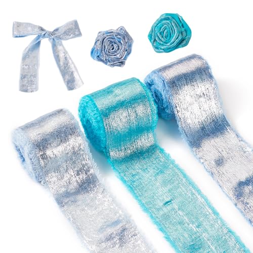 Magibeads Handgefertigtes Fransenband für Geschenkverpackungen, Winterthema, Chiffon-Seidenband für Blumenstrauß, 3,8 cm x 12,7 m, Glitzerstoffband für Weihnachten, DIY, Haarbasteln, Hochzeit von Magibeads