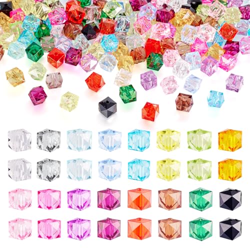 Magibeads Quadratische Acrylperlen, 10 mm, Würfel-Pony-Perlen, Kandi-Armbänder, Perlen, 16 Farben, transparent, lose facettierte Abstandshalter, Großpackung für Bastelarbeiten, Schmuckherstellung, 160 von Magibeads