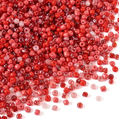 Magibeads Rote Glas-Rocailles, 100 g, 4 mm, winzige, runde Perlen, Delica, japanische Rocailles, Mini-Rocailles, undurchsichtig, farbig, 100 g, für Nadelarbeiten, Ohrringe, Freundschaftsschmuck, 6/0, von Magibeads