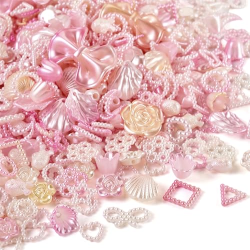 Magibeads Verschiedene Kunststoffperlen, Herz, Mond, Blume, Schleife, Blatt, Perlen und Charms, rosa, zufällige Kandi-Perlen, niedliches Handy-Charm-Set für Bastelarbeiten, DIY, Schlüsselband, von Magibeads