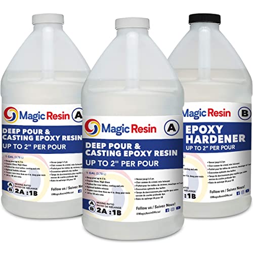 Magic Resin | 11,4 Liter (11,4 L) | 5,1 cm tiefes Gießen & Gieß-Epoxidharz-Set | wenig VOC & geruchsarm | kristallklar | für Flusstische, tiefes Ausgießen, Gießen, Formen, Schmuck, Basteln und mehr von Magic Resin