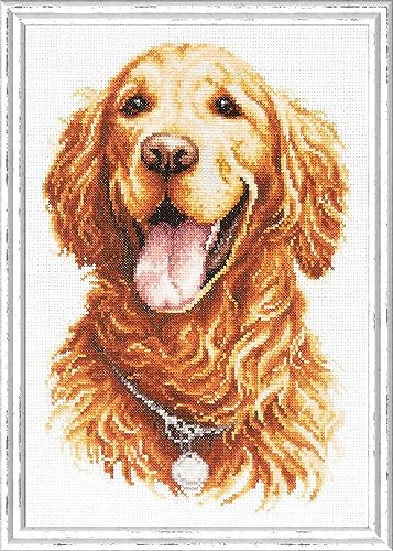 Magic Needle 59-24 ZW Golden Retriever Kreuzstichset mit Zählmuster Zweigart Edition, Baumwolle, multifarbig, 20x28cm von Magic Needle