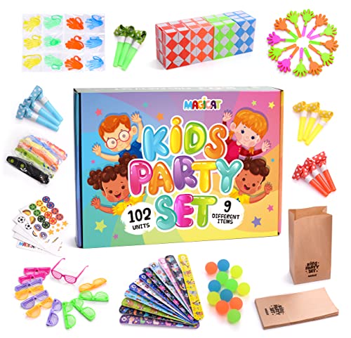 Magicat Mitgebsel Kindergeburtstag Party Set I 102 Teile I Mitgebsel Weihnachten I Give Aways Silvester Party Spiele Spielzeug I Party Gadgets für Kinder – Geschenkideen Jungen & Mädchen von Magicat