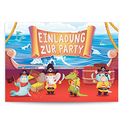 Magicat Premium Einladungskarten Kindergeburtstag Schatzsuche I 6 Stück I Coole Einladungskarte zur Piraten Party, Geburtstag, Halloween, Karneval I für Mädchen und Jungen I 350 gsm I A6 Format von Magicat