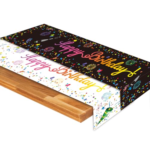 Magiccute 2 Stück Tischdecke Geburtstag Dekoration Schwarz Weiß Partytischdecken Geburtstag Happy Birthday Tisch Deko für Kinder Mädchen Jungen Geburtstag Party Dekoration von Magiccute