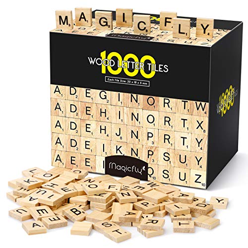 Magicfly 1000pcs Scrabble Buchstaben Holz, Stück Buchstaben zum Spielen Buchstaben aus Holz Fliesen mit Zahlenwerten zum Basteln von Magicfly