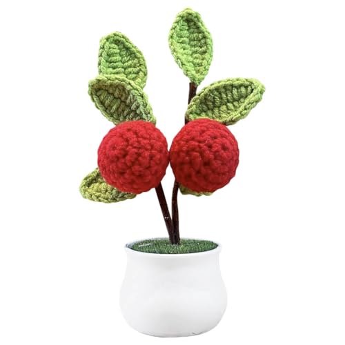 Magicherry Häkelblumen, künstliche Apfelblume, Schreibtischdekoration, motivierende Geschenke für Frauen, handgefertigt, gestrickte Apfelblume für Auto, Armaturenbrett, Büro, Heimdekoration (Apfel) von Magicherry