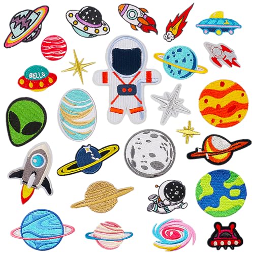 Magiho Flicken zum Aufbügeln, 27 Stk Nähaufnäher und Abzeichen, DIY Bestickte Patches für die Personalisierte Anpassung von Kleidung, Jeans, Jacken, Hüten, Schuhen und Rucksäcken - Astronauten, Planet von Magiho