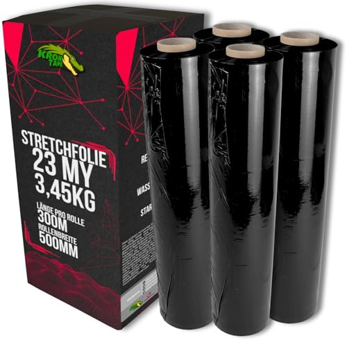 4 Rollen Stretchfolie Schwarz Folie Für Möbel 23my Rollen 500mm Breit 300m Länge Palettenfolie Handfolie Wickelfolie Verpackungsfolie Umzugsfolie 3,5KG von Magnet-Kauf