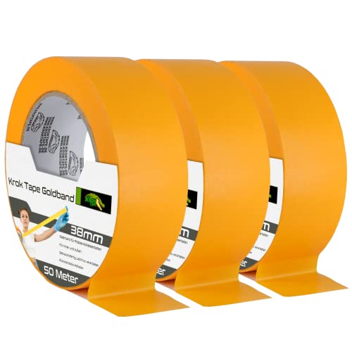 KrokTape Malerkrepp 50m Malerband Gold Kreppband 38mm - Goldband Maler Klebeband Für Scharfe Kanten - Abdeckband für Malerarbeiten und Auto Lackierung [3 Rollen] von Magnet-Kauf