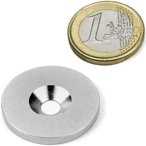 100 Metallscheiben mit Bohrung und Senkung - Ø27 x 3mm - aus Stahl (DC01) verzinkt - Metallplättchen rund mit Loch (Senkbohrung) - Gegenstück/Haftgrund für Magnete (ferromagnetisch), Menge: 100 Stück von Magnosphere