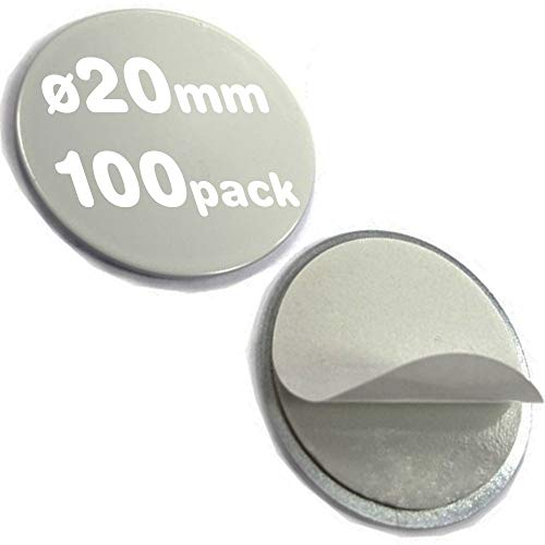 100 Metallscheiben selbstklebend weiß ohne Loch - aus Stahl (DC01) - Ø 20mm x 2mm - Metallplättchen rund mit Doppelklebeband - Gegenstück/Haftgrund für Magnete, Menge:100 Stück von Magnosphere