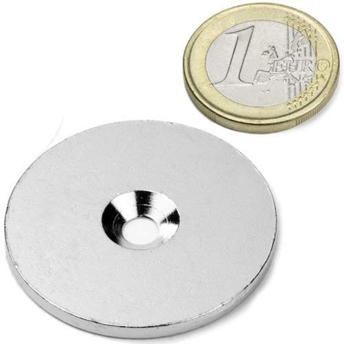 60 x Metallscheiben mit Bohrung und Senkung - Ø40mm x 3mm - aus Stahl (DC01) verzinkt - Metallplättchen rund mit Loch (Senkbohrung) - Gegenstück/Haftgrund für Magnete, Menge: 60 Stück von Magnosphere
