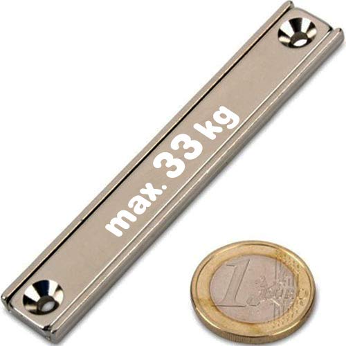 Neodym Magnet zum Anschrauben rechteckig extra stark - 33kg - mit Senkbohrung - Starke Quader-Magnete 80mm lang mit 2x Loch/Bohrung und Senkung für Büro Haushalt Werkstatt - 2 Stück von Magnosphere