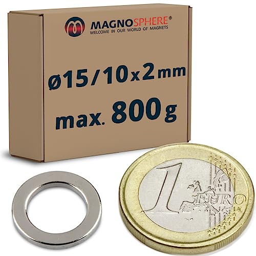 Ringmagnete Neodym Magnet-Ringe extra stark - Haftkraft bis 36kg - Starke NdFeB Magnete mit Loch für Industrie und Zuhause, Menge/Größe: 30 Stück - Ø15/10x2mm - 800g Haftkraft von Magnosphere