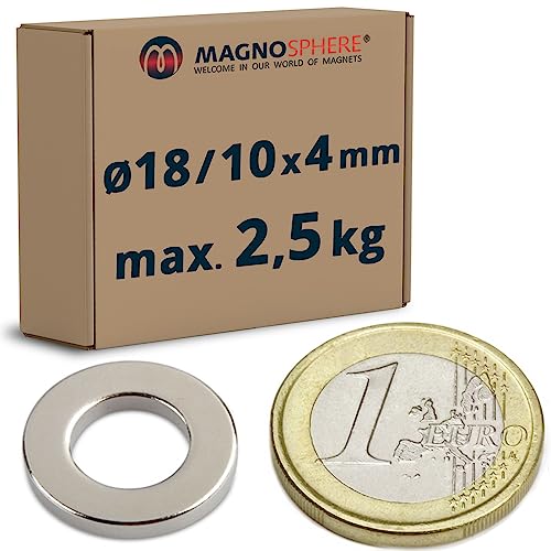 Ringmagnete Neodym Magnet-Ringe extra stark - Haftkraft bis 36kg - Starke NdFeB Magnete mit Loch für Industrie und Zuhause, Menge/Größe: 30 Stück - Ø18/10x4mm | 2,5kg Haftkraft von Magnosphere