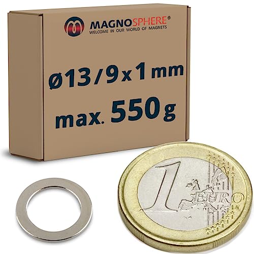 Ringmagnete Neodym Magnet-Ringe extra stark - Haftkraft bis 36kg - Starke NdFeB Magnete mit Loch für Industrie und Zuhause, Menge/Größe: 40 Stück - Ø13/9x1mm | 550g Haftkraft von Magnosphere