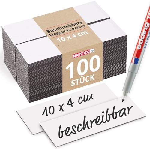 100 beschreibbare Magnet-Etiketten Magstick® I 10 x 4 cm weiß I magnetische Beschriftungsfolie beschreibbar Magnet-Streifen zum Beschriften I mag156 von Magstick