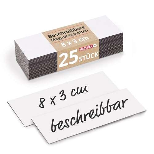 25 beschreibbare Magnet-Etiketten I 8 x 3 cm I weiß I magnetische Beschriftungsfolie beschreibbar Magnet-Streifen zum Beschriften I mag_207 von Magstick