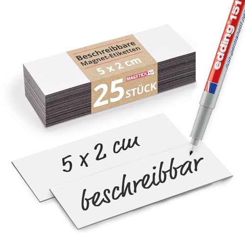 25 beschreibbare Magnet-Etiketten Magstick® I 5 x 2 cm weiß I magnetische Beschriftungsfolie beschreibbar Magnet-Streifen zum Beschriften I mag075 von Magstick