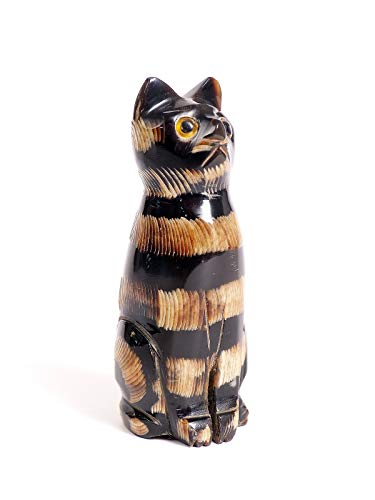 Mahafaly Hornfigur Katze gestreift 6,5 cm, echt Horn Sammlerfigur Landhaus Stil Handarbeit Fair Handel Unikat Schnitzhandwerk Afrika Kunst Asiatica von Mahafaly