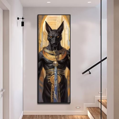 Anubis Ägypten Diamond Painting Malen Nach Zahlen Erwachsene, 5D Diamond Painting Erwachsene Diamant Painting Bilder Kinder, DIY Dimondpaintin Cross Stickerei Craft für Wand Deko Aesthetic 40x120cm-4k von Mahoxua