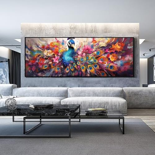 Diamond Painting Bunt Pfau Diamond Painting Erwachsene, Groß xxl 90 X 30 cm, Malen Nach Zahlen Erwachsene, DIY Diamant Painting Bilder Kinder, 5D Diamant-Malset Crystal Arts, Home Wanddekoration-39l von Mahoxua