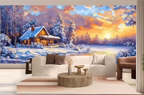 Diamond Painting Landschaft Malen Nach Zahlen Erwachsene Winter Diamant Painting Bilder Kinder, 5D DIY Crystal Arts Basteln Erwachsene Puzzle Bilder Kreativ Set, Home Deko Wohnzimmer 50 x 110 cm h211 von Mahoxua