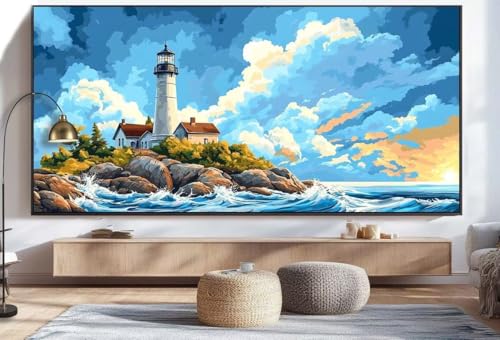 Diamond Painting Leuchtturm Malen Nach Zahlen Erwachsene Landschaft Diamant Painting Bilder Kinder, 5D DIY Crystal Arts Basteln Erwachsene Kreativ Set, Home Deko Wohnzimmer Geschenke 100 x 200 cm U57 von Mahoxua