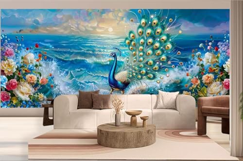 Diamond Painting Meer Malen Nach Zahlen Erwachsene Pfau Diamant Painting Bilder Kinder, 5D DIY Crystal Arts Basteln Erwachsene Puzzle Bilder Kreativ Set, Home Deko Frauen Geschenke 50 x 110 cm h369 von Mahoxua