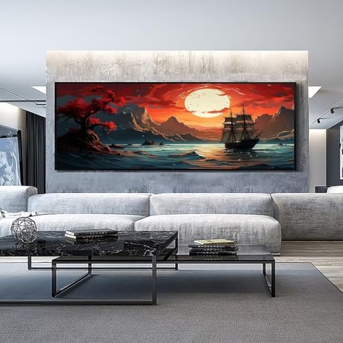 Diamond Painting Sonnenuntergang Segelboot Diamond Painting Erwachsene, Groß xxl 150 X 60 cm, DIY Malen Nach Zahlen Erwachsene, 5D Diamant Painting Bilder Kinder, Home Wanddekoration Geschenke-321l von Mahoxua