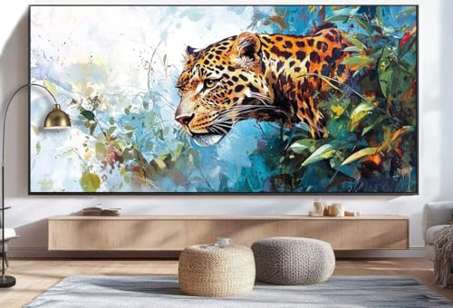 Diamond Painting Tier Diamond Painting Groß XXL (100x200 cm), 5D Diamant Malerei Bilder Kinder DIY Malen Nach Zahlen Erwachsene Geschenke Set, Runde Steine Dimond Art für Zuhause Wand Deko Leopard U65 von Mahoxua