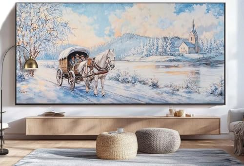 Diamond Painting Winterlandschaft Malen Nach Zahlen Erwachsene Pferde Diamant Painting Bilder Kinder, 5D DIY Crystal Arts Basteln Erwachsene Kreativ Set, Home Deko Wohnzimmer Geschenke 100x200 cm U63 von Mahoxua