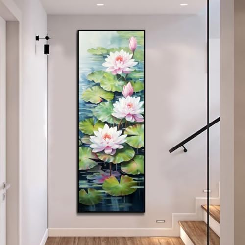 Lotus Blume Diamond Painting Malen Nach Zahlen Erwachsene, 5D Diamond Painting Erwachsene Diamant Painting Bilder Kinder, DIY Dimondpaintin Cross Stickerei Craft für Wand Deko Aesthetic 60x180cm-314k von Mahoxua