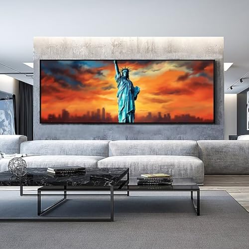 USA Freiheitsstatue Diamond Painting Malen Nach Zahlen Erwachsene, 5D Diamond Painting Erwachsene Diamant Painting Bilder Kinder, DIY Dimondpaintin Crystal Arts für Wand Deko Aesthetic 40x120 cm-334k von Mahoxua