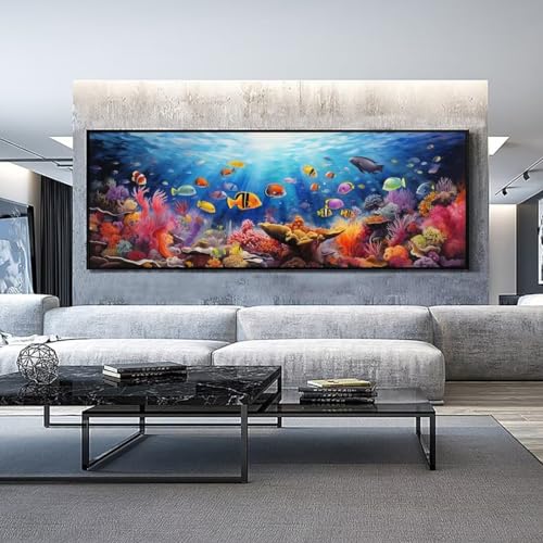 Unterwasserwelt Fische Diamond Painting Malen Nach Zahlen Erwachsene, 5D Diamond Painting Erwachsene Diamant Painting Bilder Kinder, DIY Dimondpaintin Crystal Arts für Wand Deko Aesthetic 30x90cm-203k von Mahoxua