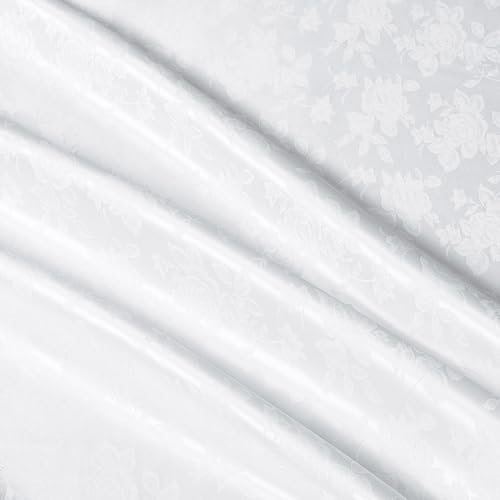 MaiMaiSuan 152,4 cm breiter weißer Satin-Jacquard-Stoff mit Blumenmuster, glänzend, seidiger Satin-Stoff, Meterware für Tischläufer, Servietten, Hochzeit, Kleid, Bettwäsche, Bastelarbeiten, 2,7 m von MaiMaiSuan