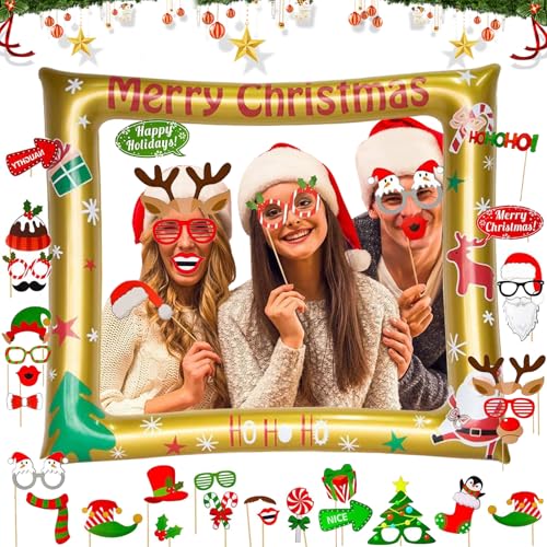 Fotorequisiten für Weihnachten, Weihnachten Fotobox Requisiten mit 32 Stück Weihnachten Foto Accessoires, Weihnachtsparty Aufblasbare Fotorahmen, Lustig für Weihnachtsfeier Dekoration von MaibaoteMbt