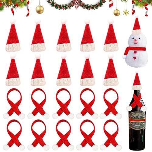 MaibaoteMbt Mini Weihnachts Weinflasche Topper Hut, 20 Stück Mini Weihnachtsmütze und Schal Set, Weihnachten Strickmütze, Santa Puppen Hut, Mini Nikolausmütze, für Tischdeko, Weihnachtsfeiern von MaibaoteMbt