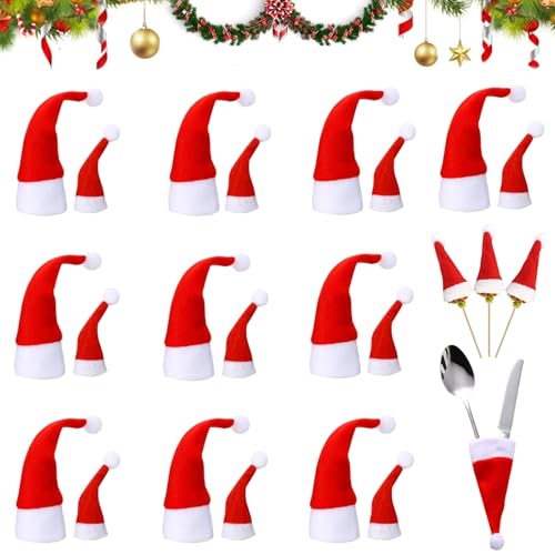 MaibaoteMbt Mini Weihnachts Weinflasche Topper Hut, 20 Stück Mini Weihnachtsmütze Set, Weihnachten Vliestoff mütze, Santa Puppen Hut, Mini Nikolausmütze, für Tischdeko, Weihnachtsfeiern von MaibaoteMbt