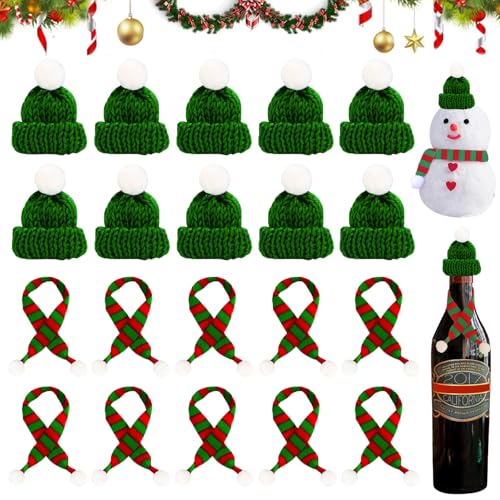 MaibaoteMbt Mini Weihnachts Weinflasche Topper Hut, 20 Stück Mini Weihnachtsmütze und Schal Set, Weihnachten Strickmütze, Santa Puppen Hut, Mini Nikolausmütze, für Tischdeko, Weihnachtsfeiern von MaibaoteMbt