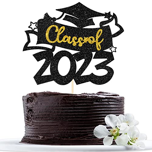 Class of 2023 Cake Topper Congrats Graduation Party Kuchen Dekorationen, Schwarz & Gold Glitter 2023 Grad Cake Supplies von Maicaiffe