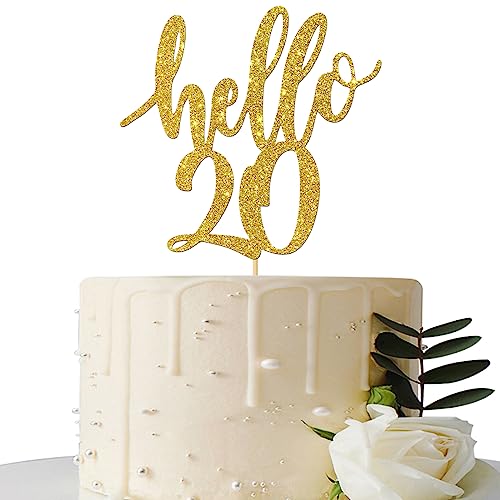 Hello 20 Cake Topper - 20 Geburtstag 20 Jahrestag Party Kuchen Dekoration 20 Geburtstag 20 Jahrestag Party Dekorationen Supplies (Gold, Hello 20) von Maicaiffe