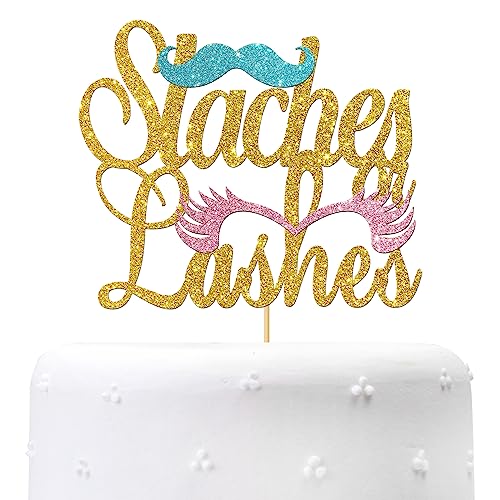 Maicaiffe Gold Glitter Staches or Lashes Cake Topper – Gender Reveal Cake Topper – Junge oder Mädchen / er oder sie / Gender Reveal / Babyparty Kuchen Dekorationen von Maicaiffe