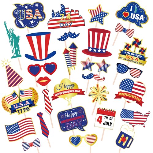 Maicaiffe Independence Day Photo Booth Props – 30 Stück 4. Juli Amerikanische Selfie-Requisiten – Nationalfeiertag, patriotischer amerikanischer Gedenktag, Familienparty-Dekorationen von Maicaiffe