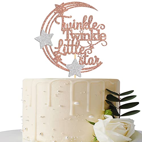 Twinkle Twinkle Little Star Kuchenaufsatz, Rotgold Glitzer Mond & Stern Baby Shower Kuchenaufsatz, Gender Reveal Party Supplies, Baby 1. Geburtstag Party Dekorationen von Maicaiffe