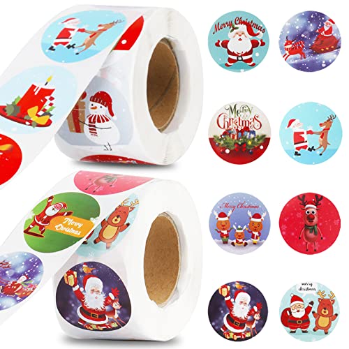 1000 Stück Rund Etiketten Merry Weihnachtsaufkleber 3.8 cm, für PapiertüTen, Umschlag, Geschenktüten (2 Rolle) von Maigacy