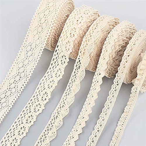 Vintage Spitzenband Beige, Weiss Spitzenborte Zum Basteln, Spitzenbesatz Baumwolle Häkelspitze Kantenband für Hochzeit Tischdeko Geschenkband Kraftpapier Dekorationen Basteln(27M) von Maigendoo