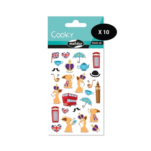 Maildor 560381Cpack – ein Beutel mit 3D-Aufklebern Cooky, 1 Bogen 7,5 x 12 cm, London (27 Aufkleber), 10 Stück von Maildor