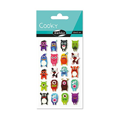 Maildor 560412C Packung mit Stickers Cooky 3D (1 Bogen, 7,5 x 12 cm, ideal zum Dekorieren, Sammeln oder Verschenken, Monsters) 1 Pack von Maildor